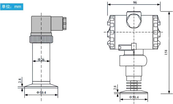 衛(wèi)生型壓力變送器的外形尺寸 衛(wèi)生型壓力變送器的外形尺寸